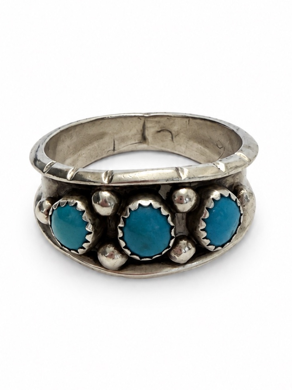 Vintage Cecil Henry Navajo Sterling Silver 3 Turquoise Ring Size 12 Signed H